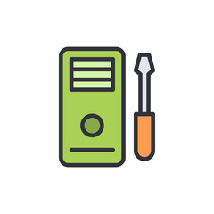 Poster - Computer Repair Service With Lime Green Tower And Orange Screwdriver