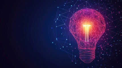 Poster - A vibrant digital illustration of a glowing light bulb amidst a network of interconnected lines and nodes. symbolizing innovation and technology in a futuristic setting