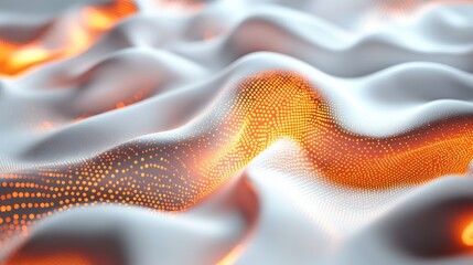 Poster - Abstract representation of flowing white fabric with glowing orange particles. creating a serene and dynamic atmosphere. ideal for backgrounds in modern design projects
