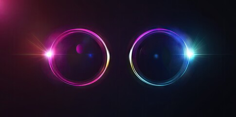 Poster - Abstract representation of glowing circular shapes emitting light against a dark background. creating a visually striking effect suitable for digital or artistic applications