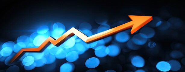 Poster - A vibrant orange arrow symbolizing progress and direction. set against a mesmerizing blue and sparkling background. ideal for technology or motivational themes