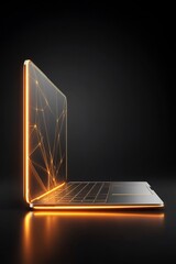 Poster - Sleek laptop radiating golden light, highlighting advanced technology and connectivity