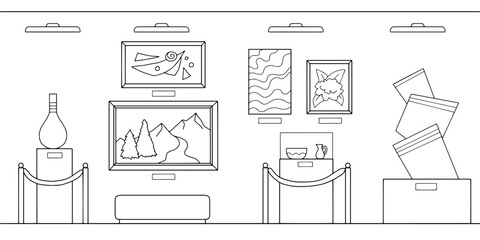 Fototapete - Museum interior graphic black white sketch illustration vector 