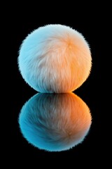 Poster - A vibrant. colorful. furry sphere reflecting on a calm water surface. set against a dark background. creating a surreal and artistic atmosphere for creative projects