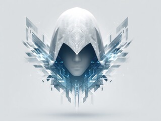 Poster - Futuristic figure shrouded in technological elegance, minimalist digital illustration