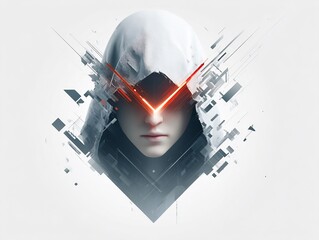 Poster - Abstract figure with hooded cloak and futuristic neon glow effect emanating