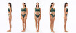© Home-stock - Young fit woman in underwear posing in various positions and sides isolated on white background, collage, panorama