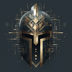 Poster - Intricate digital rendering of a helmet with decorative gold geometrical accents