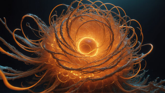 Abstract glowing organic structure with swirling tendrils and bright core