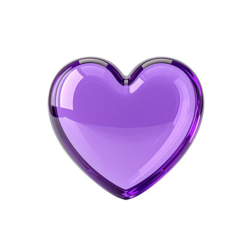 Shiny purple glass heart romantic love symbol design on transparent background