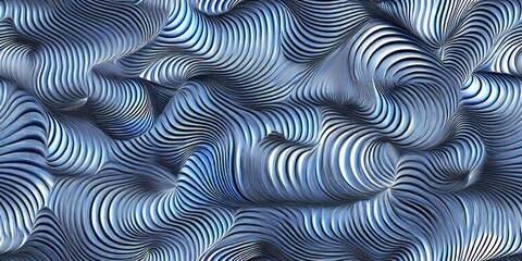 Poster - Intricate waves of blue and white create a captivating abstract background with dynamic lines and depth