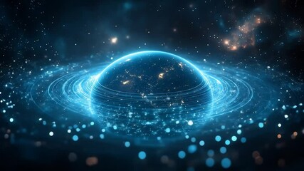 Wall Mural - Vibrant galactic sphere with sparkling stardust and light rings.