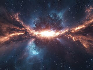 Fototapete - Exploring cosmic phenomena galactic explosion outer space digital art celestial environment wide-angle view science concept