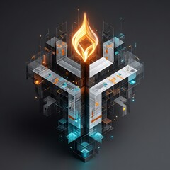Poster - Futuristic data flow depiction with flame, representing digital innovation