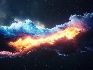 Poster - Cosmic collision of colorful clouds in deep space digital artwork celestial environment stunning perspective