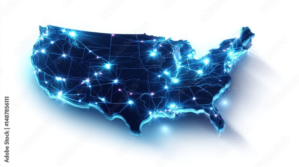 Glowing Blue Illuminated Map of the United States Stock Illustration ...
