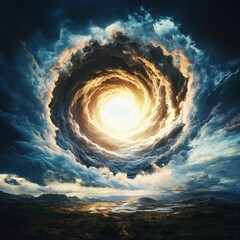 Poster - Majestic cosmic vortex above serene landscape digital art dreamy environment aerial view surreal concept