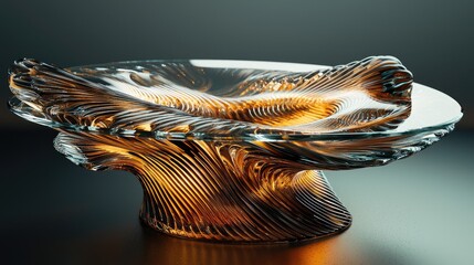 A modern, abstract, glass, decorative, table, piece.