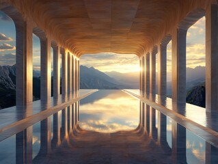 Poster - Stunning sunset reflection event mountain architecture serene environment panoramic viewpoint tranquil concept