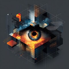 Poster - Abstract Visionary Composition: Geometric Forms with a Mystical Eye Centerpiece