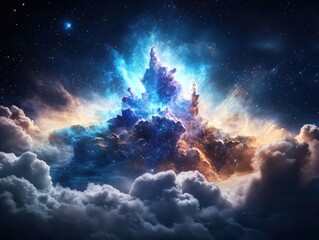Poster - Celestial nebula explosion outer space digital artwork cosmic environment vibrant viewpoint universe concept