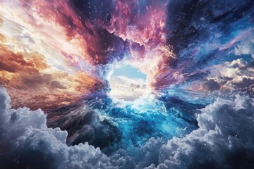 Poster - Cosmic explosion of colorful clouds sky digital artwork ethereal environment aerial view imagination
