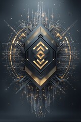 Poster - Geometric tech emblem radiating light, an enigmatic tech symbol design