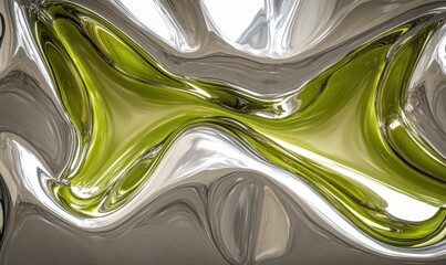 Aufkleber - Abstract green and silver liquid swirl, background design