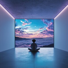 Poster - Virtual reality meditation experience modern space digital art serene environment introspective view mindfulness concept
