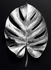 Fototapete - a detailed, close-up view of a silver leaf against a dark background. The intricate details of the leaf are highlighted by the contrast in tones, creating a stunning image