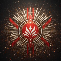 Poster - Abstract emblem with intricate geometric lines radiating outward in symmetrical design