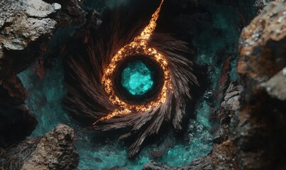 Poster - Abstract swirling fire and water vortex, fantasy landscape
