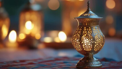 Aufkleber - A single candle sits on a wooden table, casting warm light