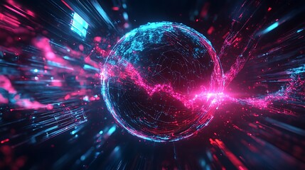 Poster - Neon Orb: Energy Burst, Abstract Art