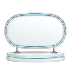 Wall Mural - A futuristic white frame with display sits on a pedestal against white backdrop