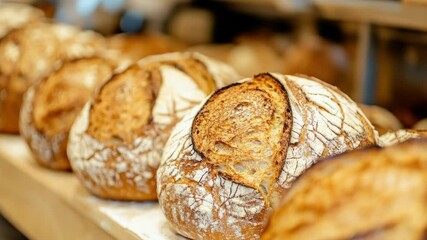 Poster - Freshly baked loaves and baguettes arranged on a kitchen counter