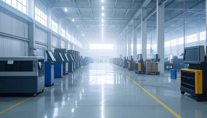 Poster - Functional Vehicle Parts Warehouse with Barcode Scanners in Misty Air