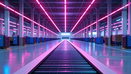Poster - Neon Accented Logistics Hub with Barcode Scanners and Giant Space