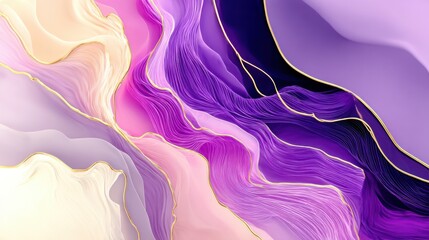 Aufkleber - Abstract purple, pink, and gold fluid art painting with elegant flowing lines and layered textures, creating a luxurious and sophisticated visual experience. : Generative AI