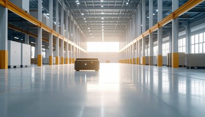 Poster - Minimalist Warehouse Design with Automated Guided Vehicles at Dawn