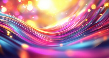 Poster - Abstract vibrant wave of colorful lines and glowing particles, dynamic energy, bright pink, purple, blue, orange hues, futuristic design, digital art. : Generative AI
