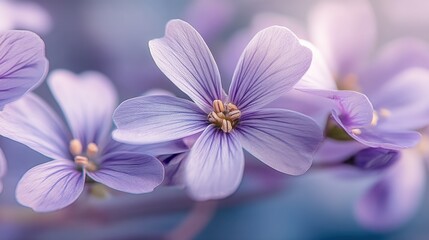 Poster - Close-up view of delicate lavender flowers, showcasing intricate petal details and soft, pastel hues.  The image evokes a sense of serenity and natural beauty. : Generative AI