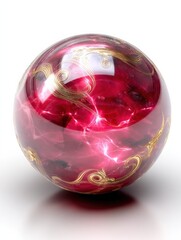Poster - Crimson sphere with golden swirling patterns and internal pink lightning, isolated on white background.  A digitally generated image of a vibrant, ornate orb. : Generative AI