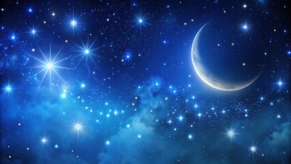 Wall Mural - Dark blue celestial backdrop with twinkling stars and a crescent moon , lunar cycle, cosmos,  lunar cycle