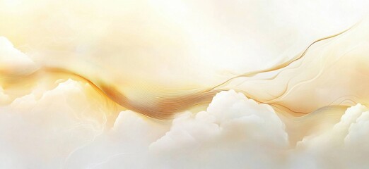 Aufkleber - Abstract golden waves flowing over soft white clouds, creating a serene and dreamy atmosphere.  Perfect for backgrounds, websites, or design projects needing a calming, elegant feel. : Generative AI