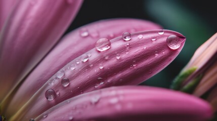 Poster - Close-up of pink flower petals with water droplets, showcasing delicate texture and vibrant color.  Nature photography ideal for floral designs and beauty themes. : Generative AI