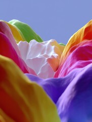 Leinwandbilder - Abstract colorful fabric folds create a vibrant, textured landscape, showcasing a spectrum of hues from yellow to purple, with a central white peak. : Generative AI