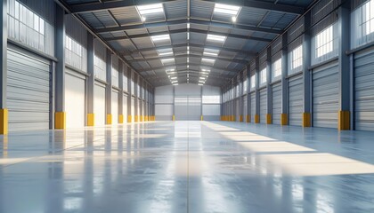 Poster - Spacious Storage Facility with Soft Morning Light and Industrial Design