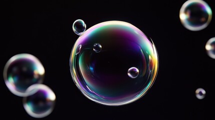 Aufkleber - https://s.mj.run/pnafpgtljqm floating 3d irradecent bubbles perfectly round on a black background --