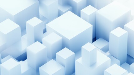 Fototapete - Abstract 3D rendering of a city skyline composed of light blue cubes, creating a modern and minimalist architectural design. : Generative AI